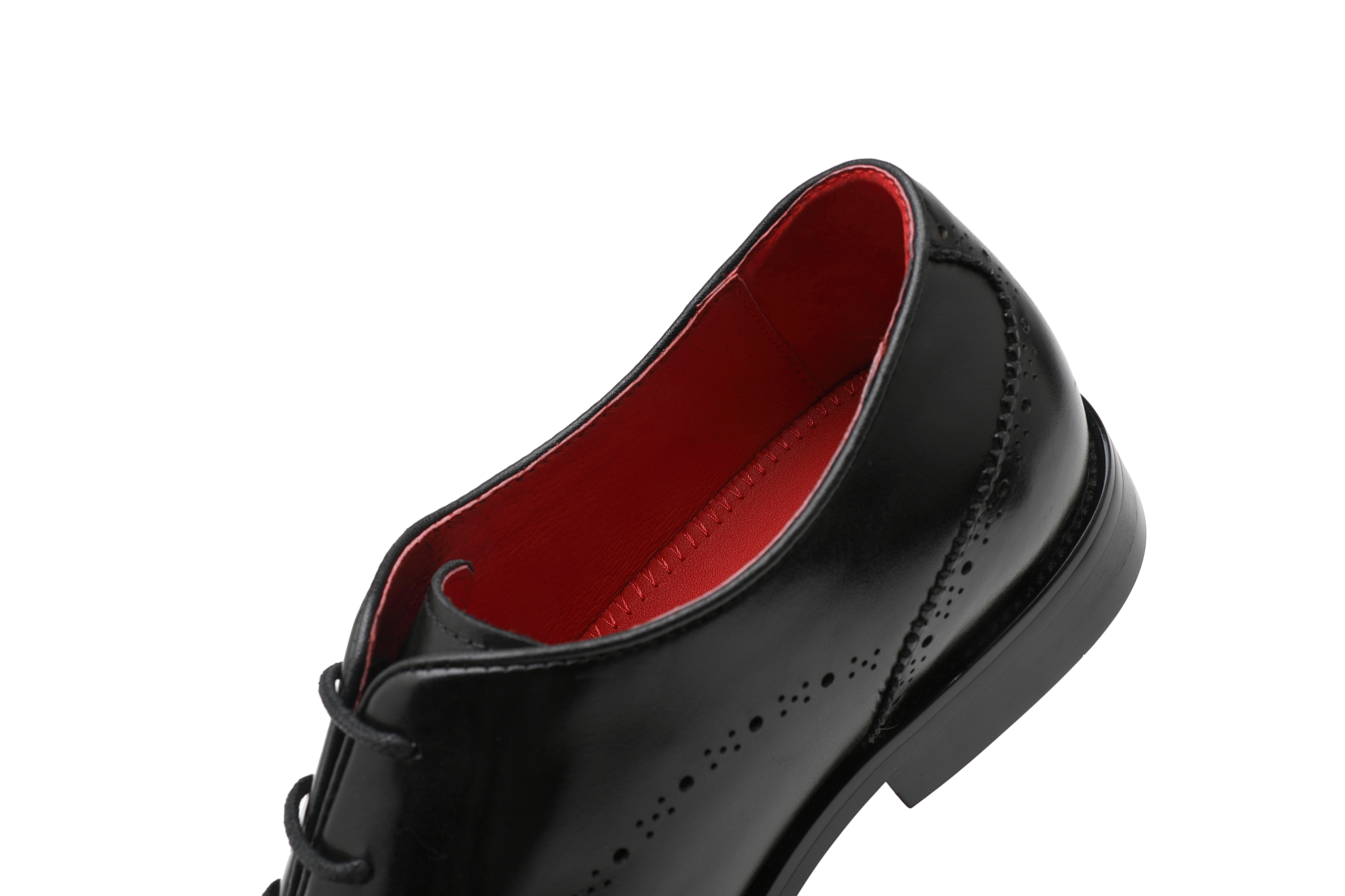 APORO MARC Black Polished Full Brogue Wholecut Oxford Dress Shoes for Men