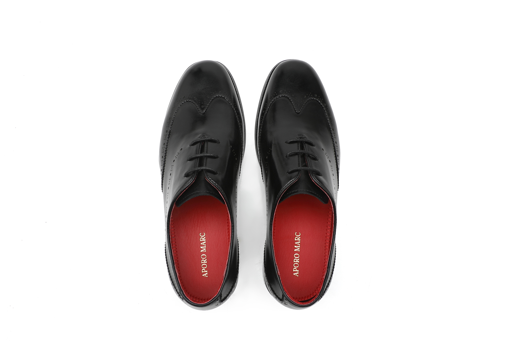 APORO MARC Black Polished Full Brogue Wholecut Oxford Dress Shoes for Men