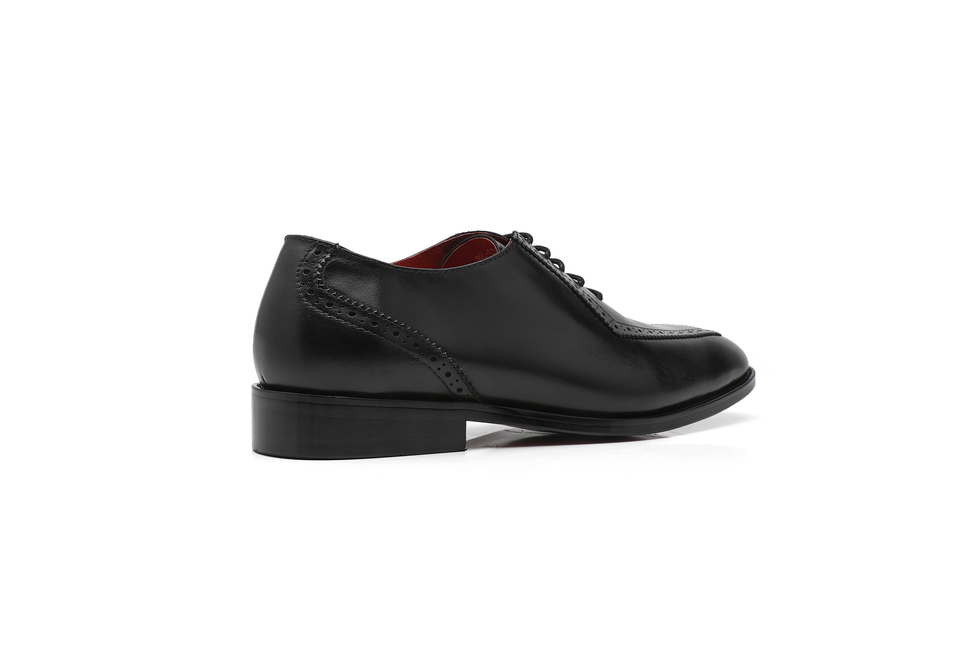 APORO MARC Black Polished Semi Brogue Wholecut Oxford Dress Shoes for Men