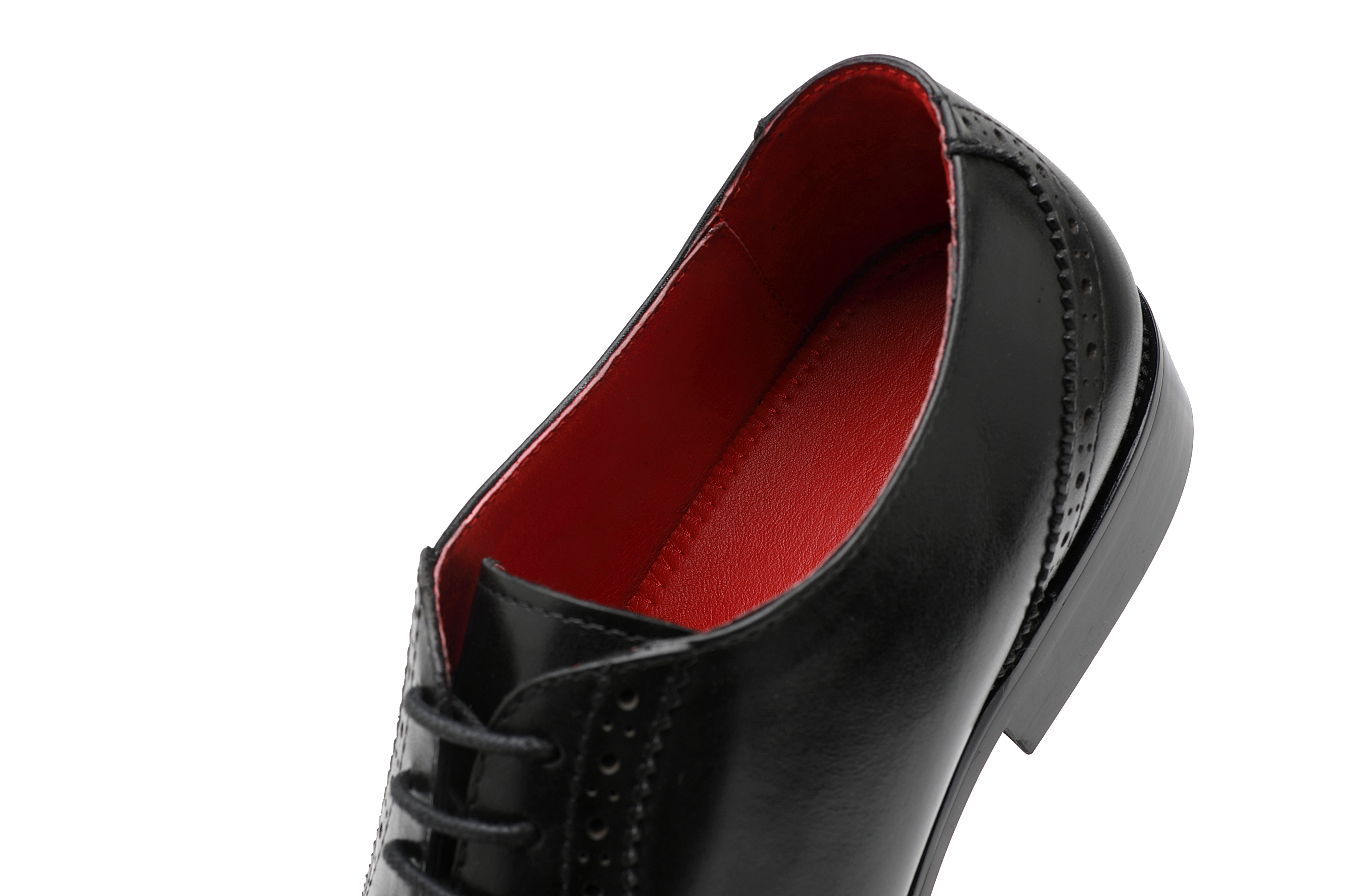 APORO MARC Black Polished Semi Brogue Wholecut Oxford Dress Shoes for Men