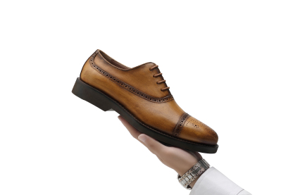 APORO MARC Hand-Painted Patina Tan Cap Toe Brogue Oxford Dress Shoes for Men