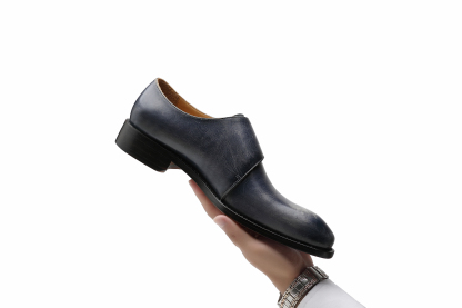 APORO MARC Navy Hand Patina Double Monk Strap Dress Shoes for Men