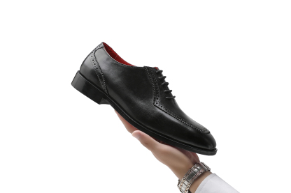 APORO MARC Black Polished Semi Brogue Wholecut Oxford Dress Shoes for Men