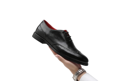 APORO MARC Black Polished Full Brogue Wholecut Oxford Dress Shoes for Men