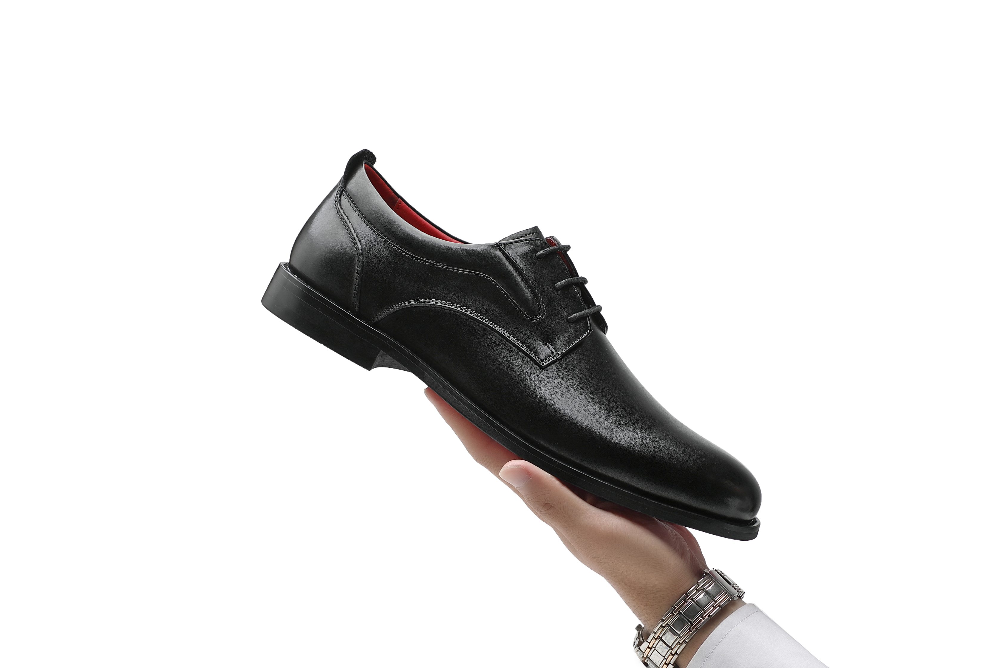 APORO MARC Black Smooth Polished Plain Toe Oxford Dress Shoes for Men
