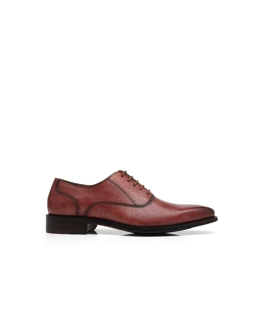 APORO MARC Burgundy Hand Patina Plain Toe Oxford Dress Shoes for Men