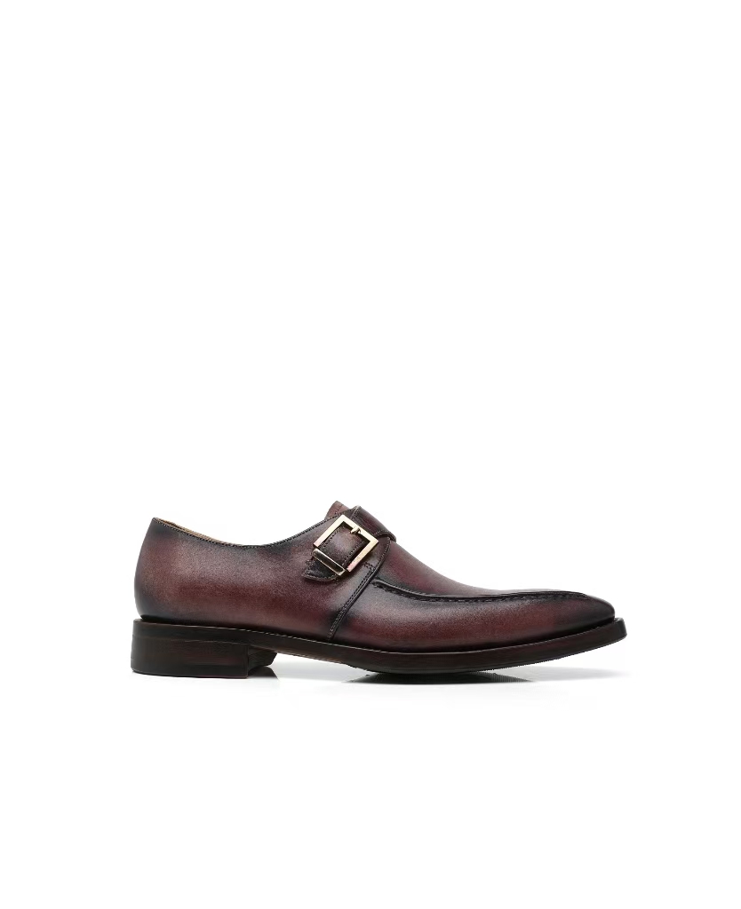 APORO MARC Dark Brown Hand Patina Single Monk Strap Dress Shoes for Men