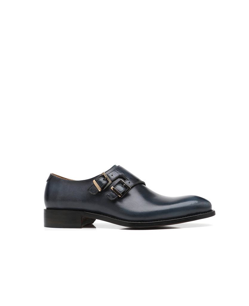 APORO MARC Navy Hand Patina Double Monk Strap Business Shoes for Men