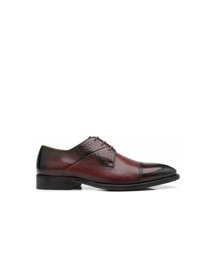 APORO MARC Burgundy Hand Patina Croc Embossed Cap Toe Oxford Shoes for Men
