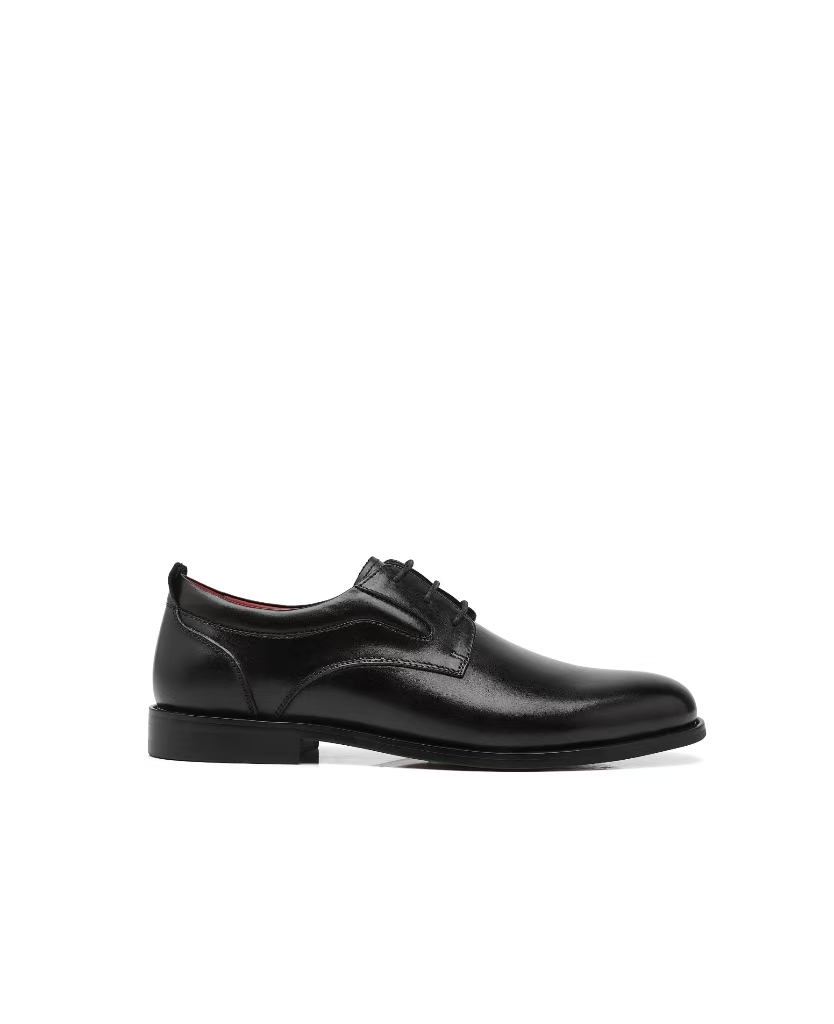 APORO MARC Black Smooth Polished Plain Toe Oxford Dress Shoes for Men