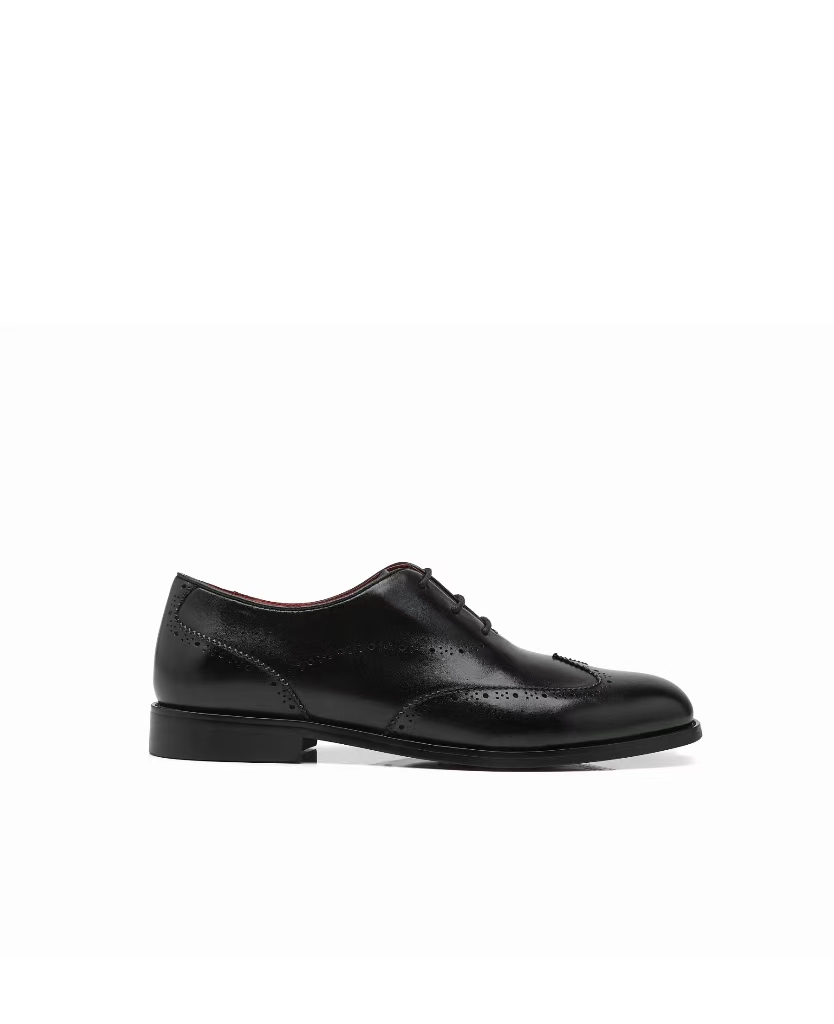 APORO MARC Black Polished Full Brogue Wholecut Oxford Dress Shoes for Men