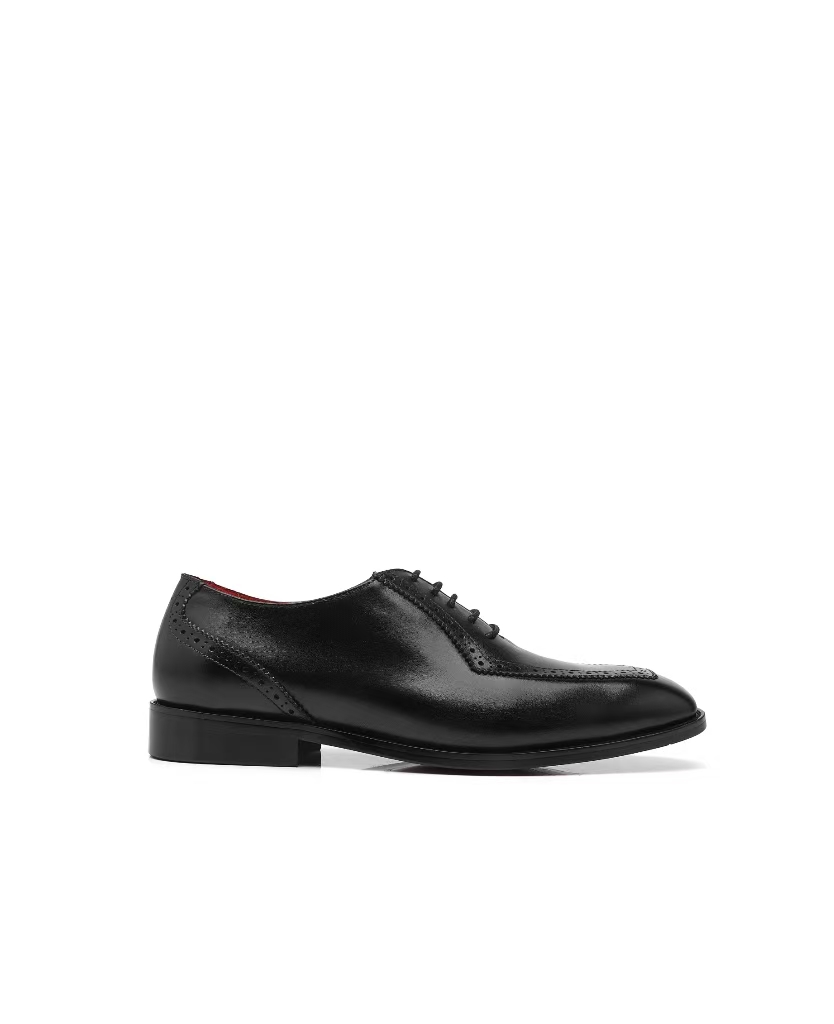 APORO MARC Black Polished Semi Brogue Wholecut Oxford Dress Shoes for Men