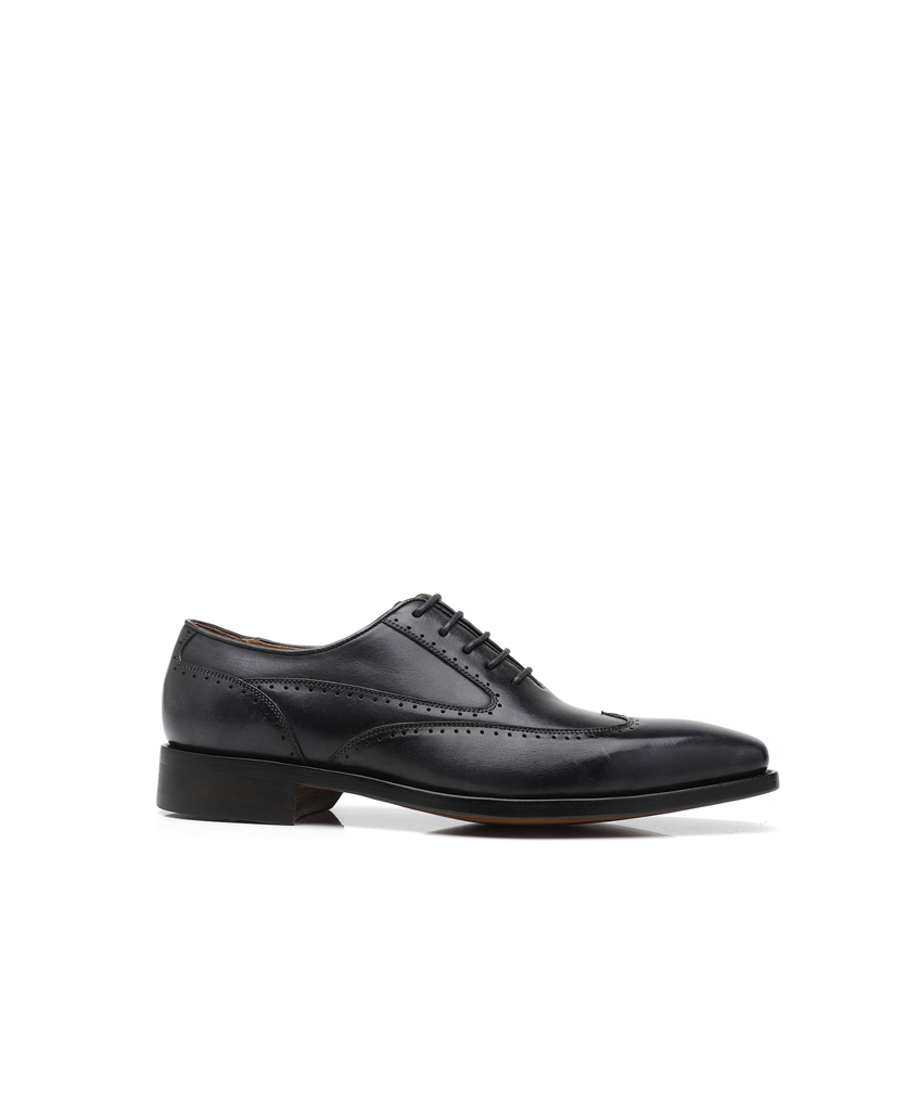 APORO MARC Men's Black Hand Patina Full Brogue Oxford Dress Shoes