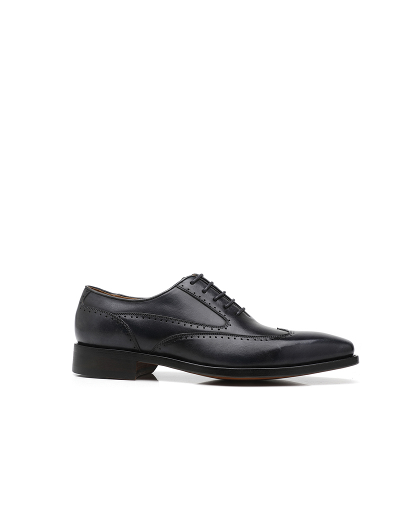 APORO MARC Men's Black Hand Patina Full Brogue Oxford Dress Shoes