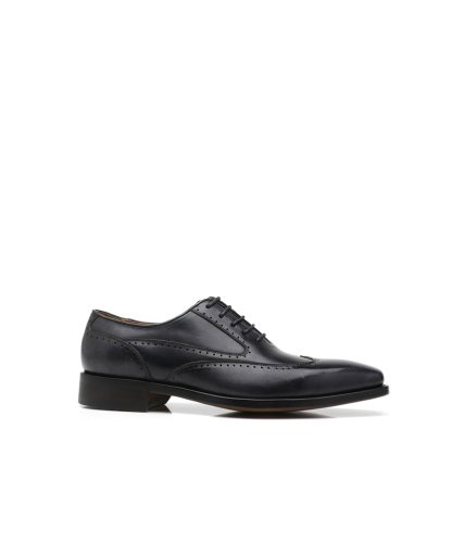 APORO MARC Men's Black Hand Patina Full Brogue Oxford Dress Shoes