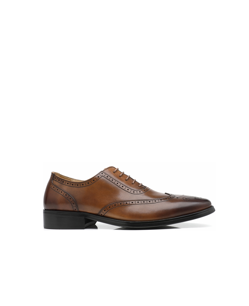 APORO MARC Men's Brown Hand Burnished Wingtip Brogue Oxford Leather Shoes