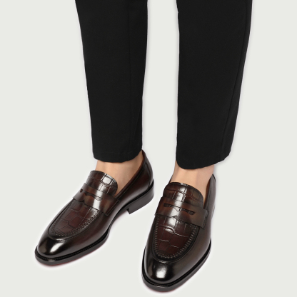 Aporomarc 2026 Classic Burnished Croc-Embossed Penny Loafers for Men