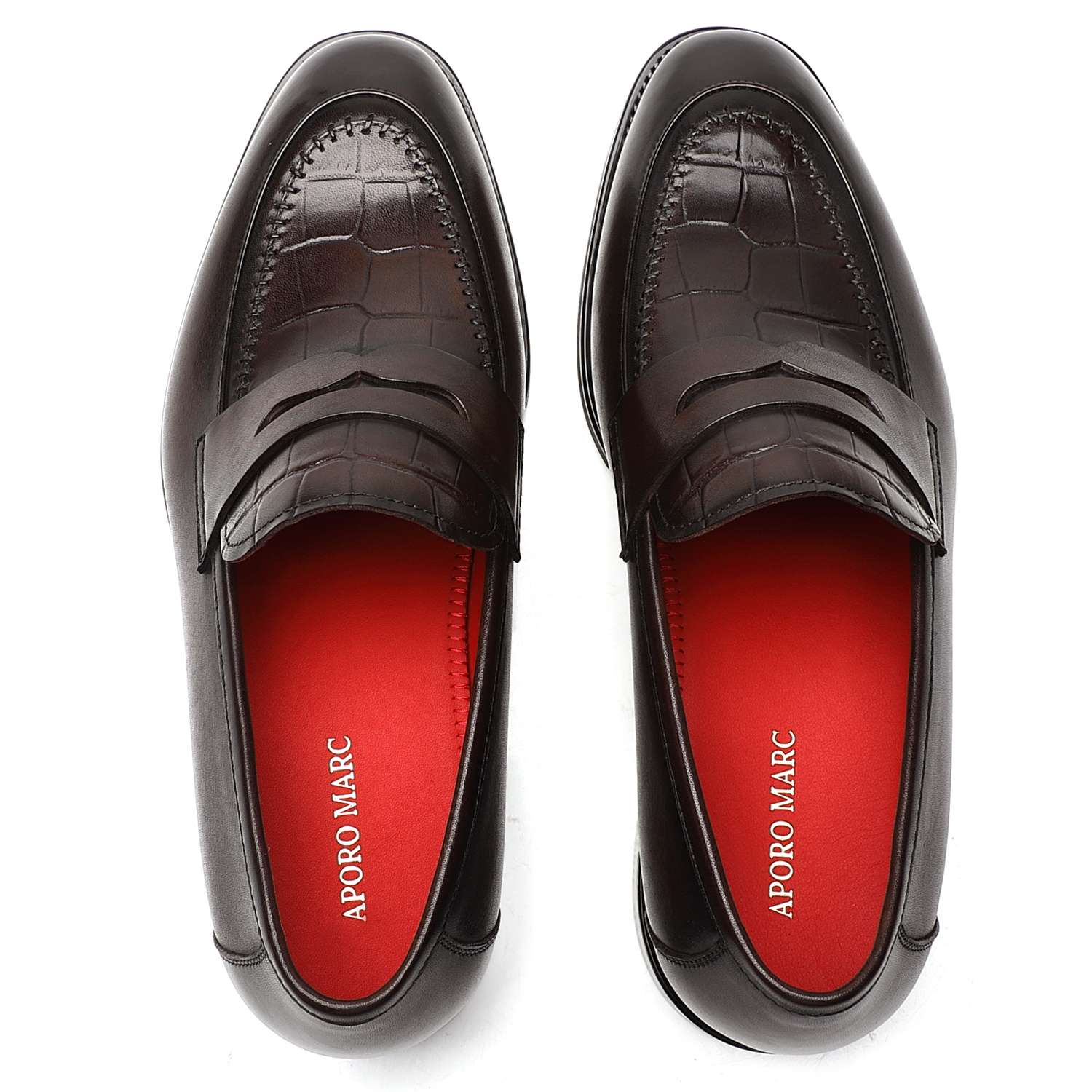 Aporomarc 2026 Classic Burnished Croc-Embossed Penny Loafers for Men
