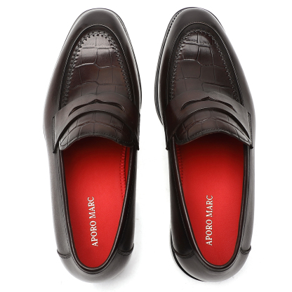 Aporomarc 2026 Classic Burnished Croc-Embossed Penny Loafers for Men