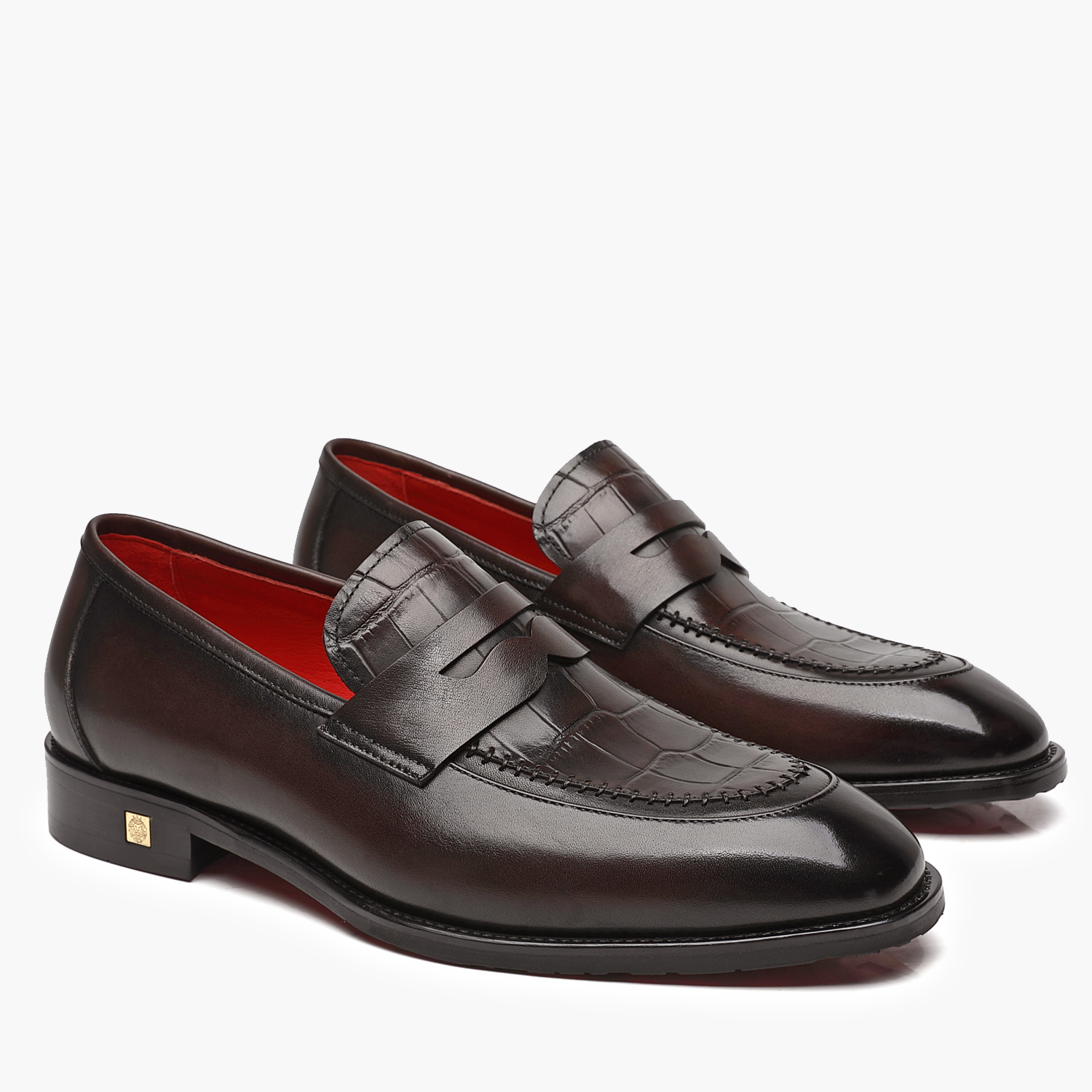 Aporomarc 2026 Classic Burnished Croc-Embossed Penny Loafers for Men