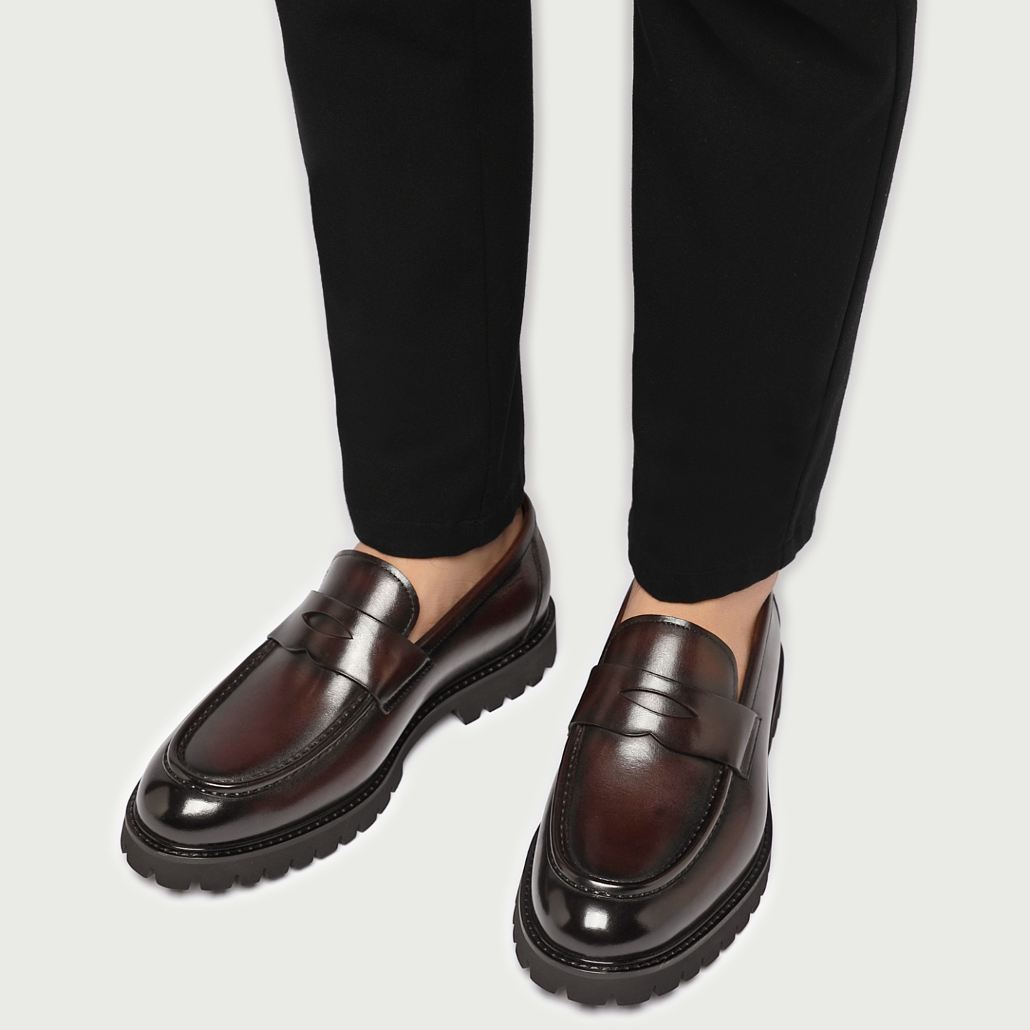 Aporomarc 2026 Classic Burnished Chunky Sole Penny Loafers for Men