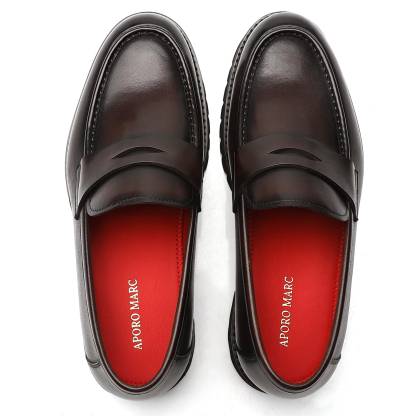 Aporomarc 2026 Classic Burnished Chunky Sole Penny Loafers for Men
