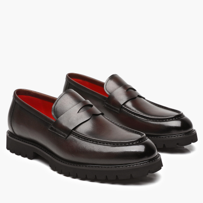 Aporomarc 2026 Classic Burnished Chunky Sole Penny Loafers for Men