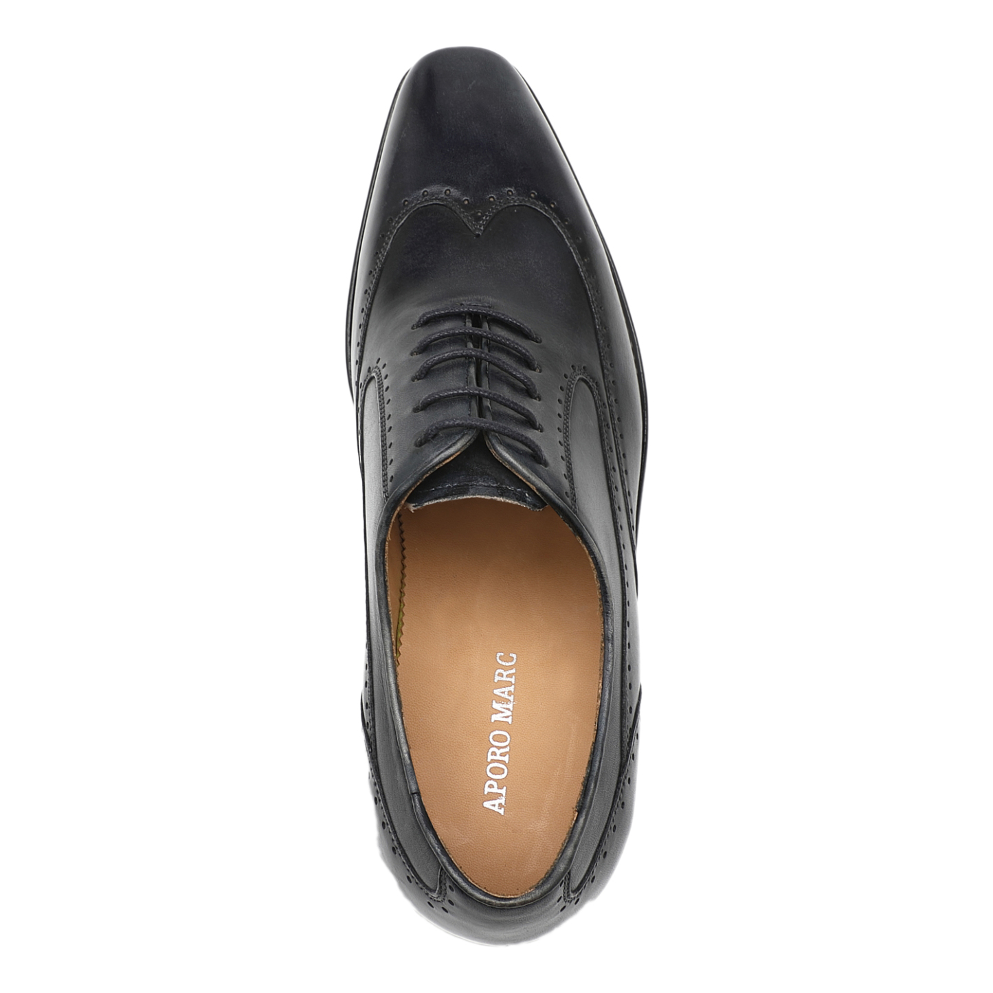 APORO MARC Men's Black Hand Patina Full Brogue Oxford Dress Shoes