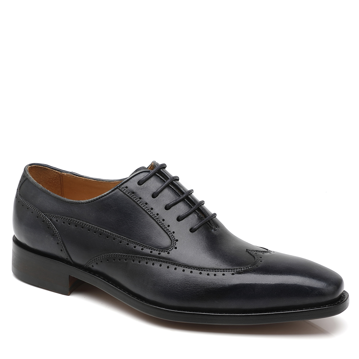 APORO MARC Men's Black Hand Patina Full Brogue Oxford Dress Shoes