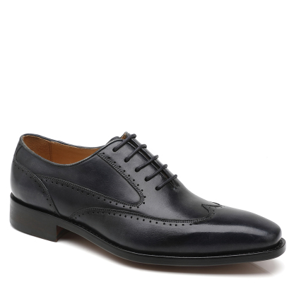 APORO MARC Men's Black Hand Patina Full Brogue Oxford Dress Shoes
