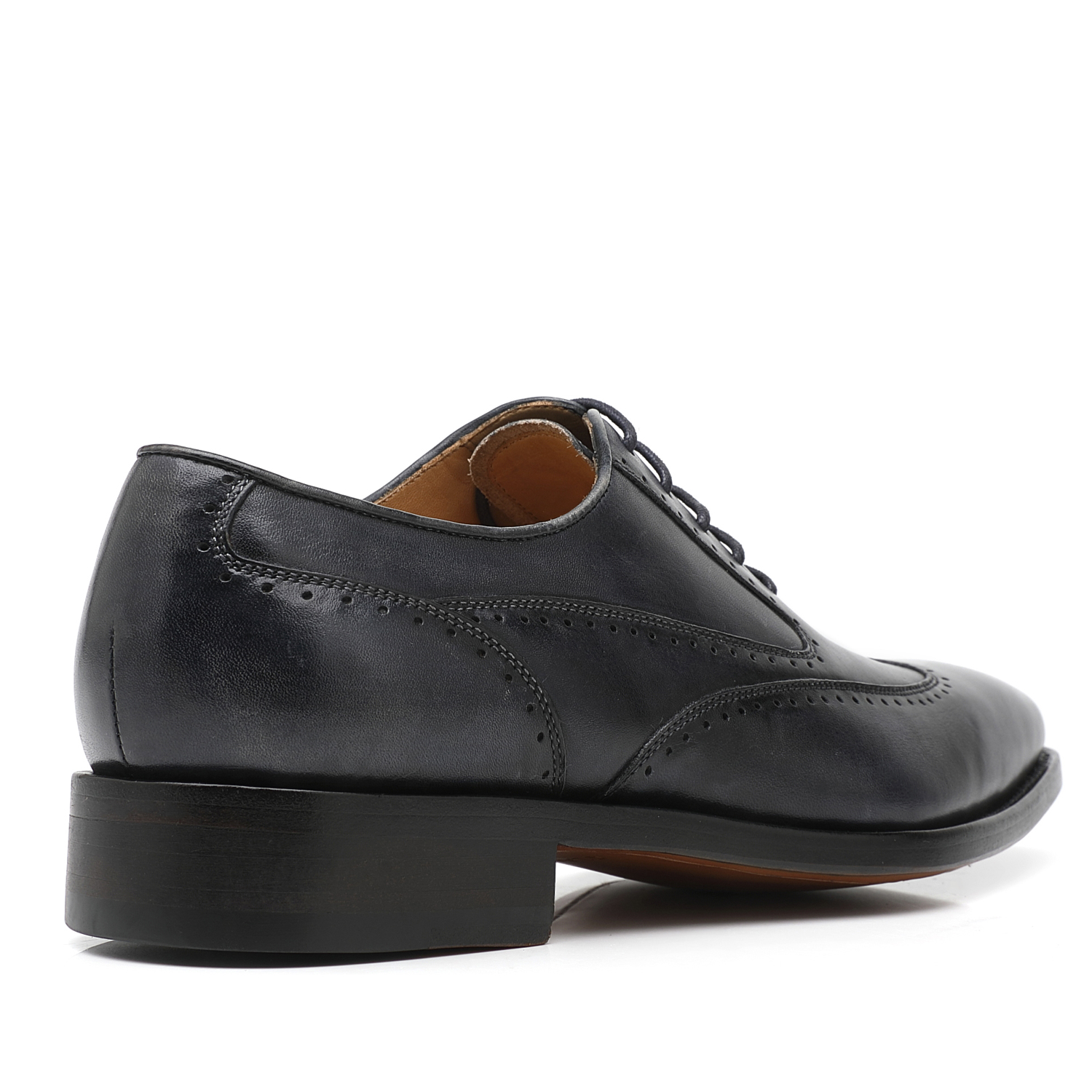 APORO MARC Men's Black Hand Patina Full Brogue Oxford Dress Shoes