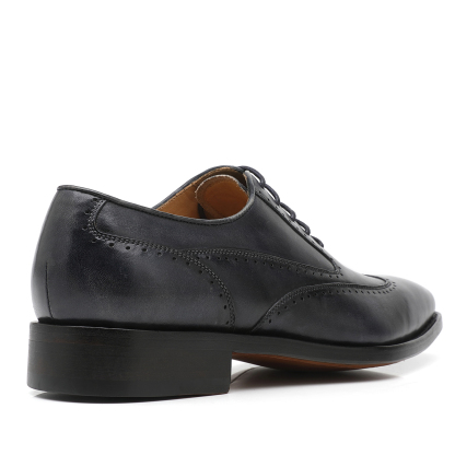 APORO MARC Men's Black Hand Patina Full Brogue Oxford Dress Shoes