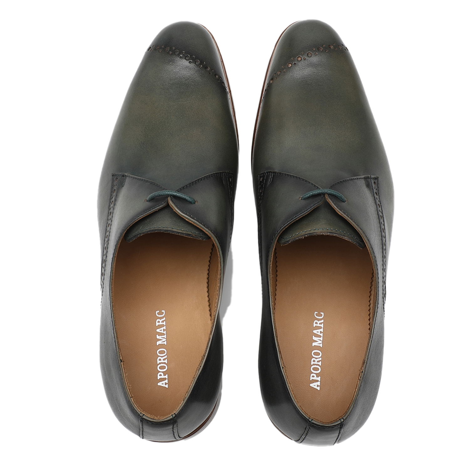 APORO MARC Dark Green Hand Burnished Leather Wholecut Oxford Dress Shoes for Men