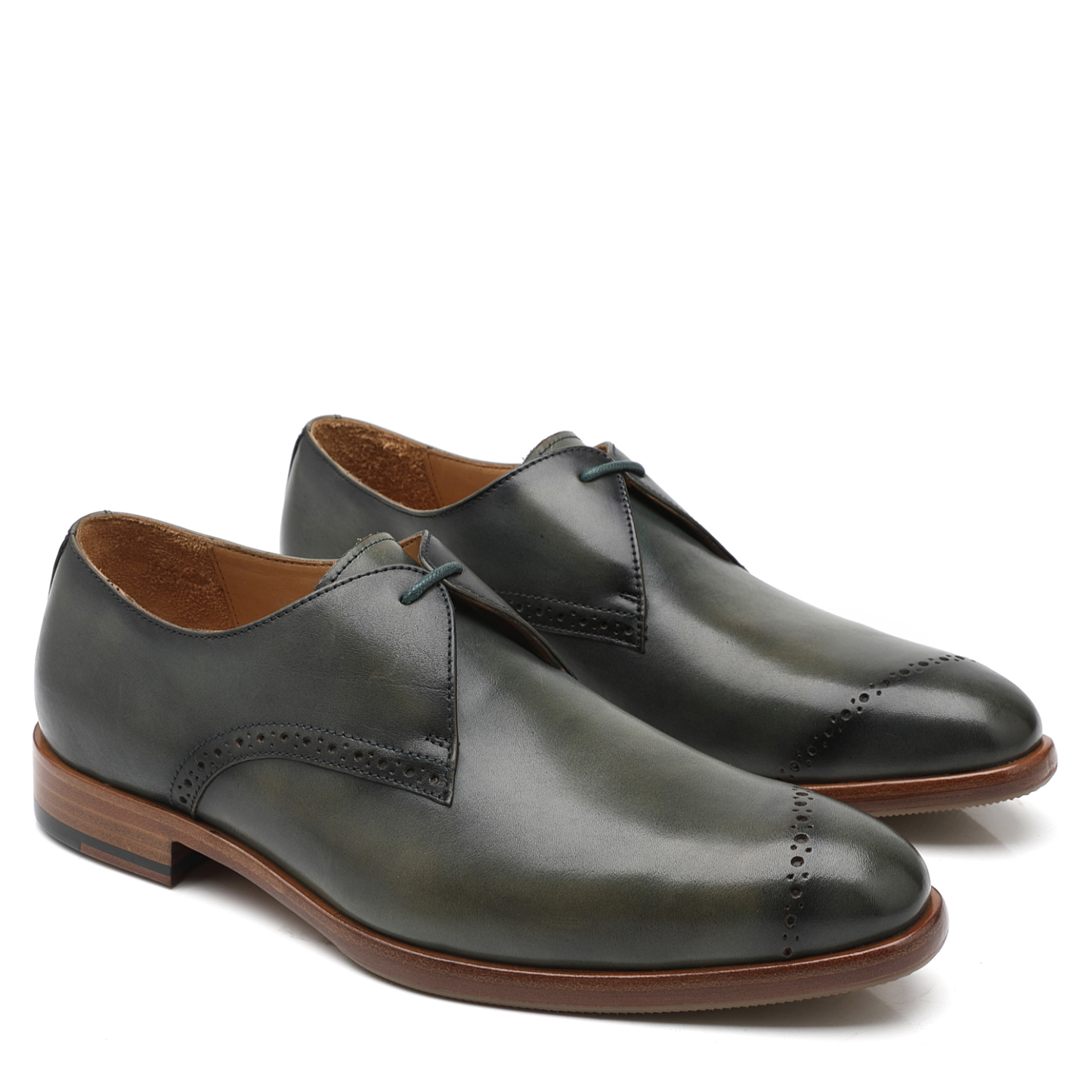 APORO MARC Dark Green Hand Burnished Leather Wholecut Oxford Dress Shoes for Men