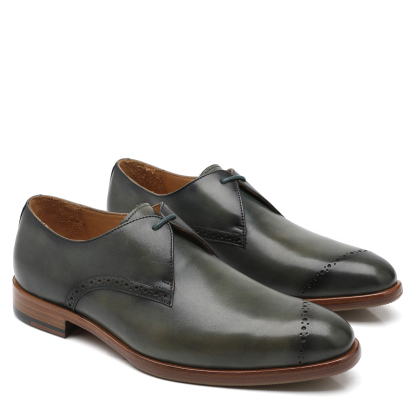 APORO MARC Dark Green Hand Burnished Leather Wholecut Oxford Dress Shoes for Men
