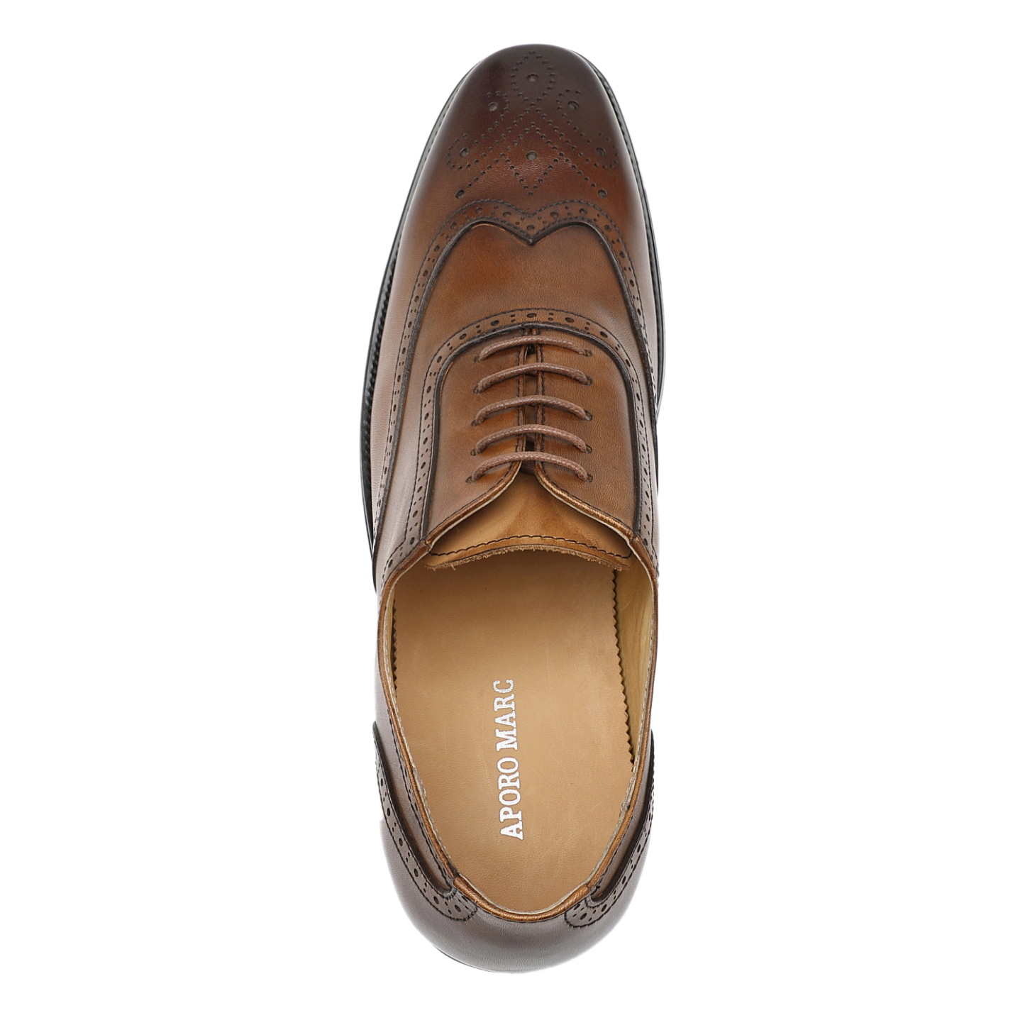 APORO MARC Men's Brown Hand Burnished Wingtip Brogue Oxford Leather Shoes