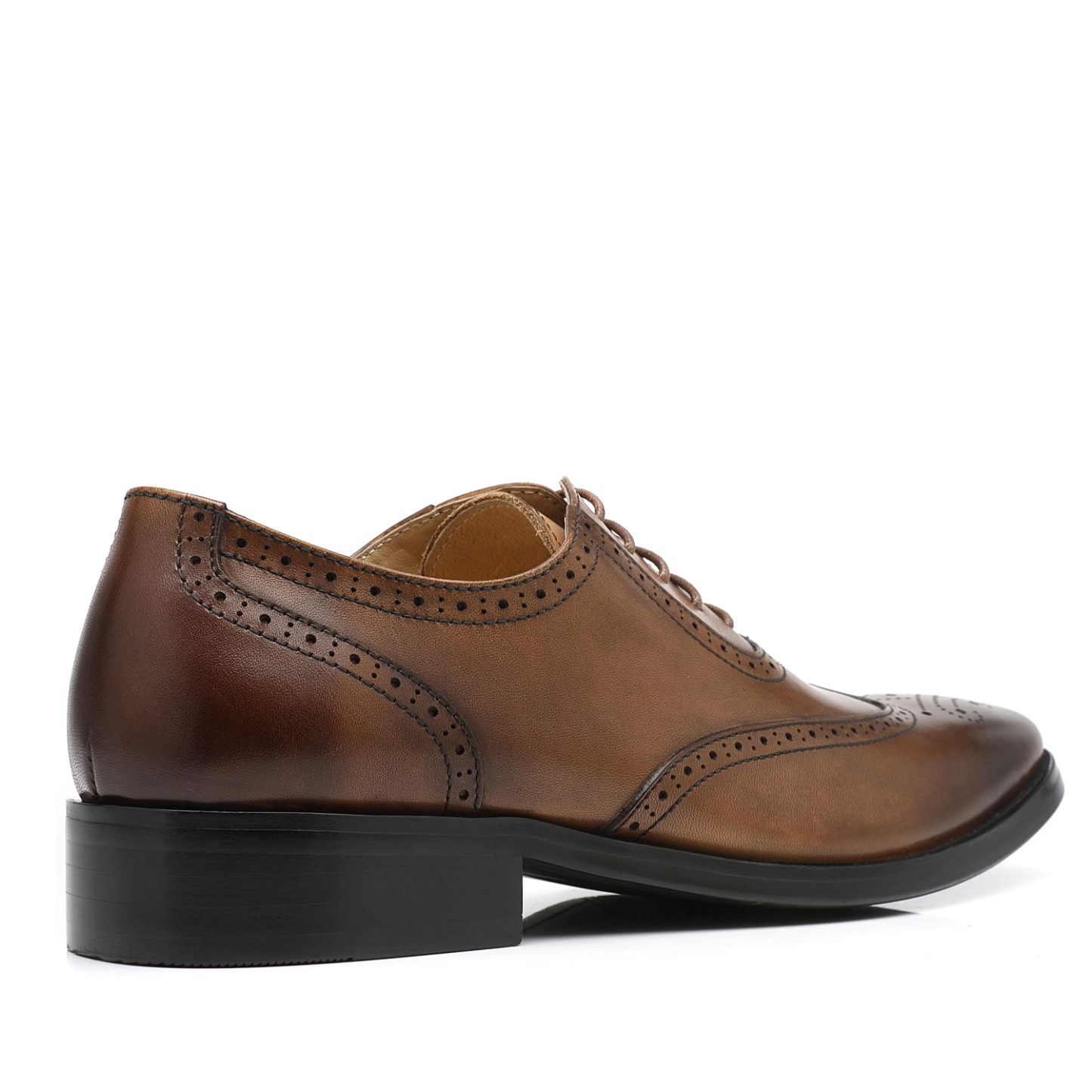 APORO MARC Men's Brown Hand Burnished Wingtip Brogue Oxford Leather Shoes