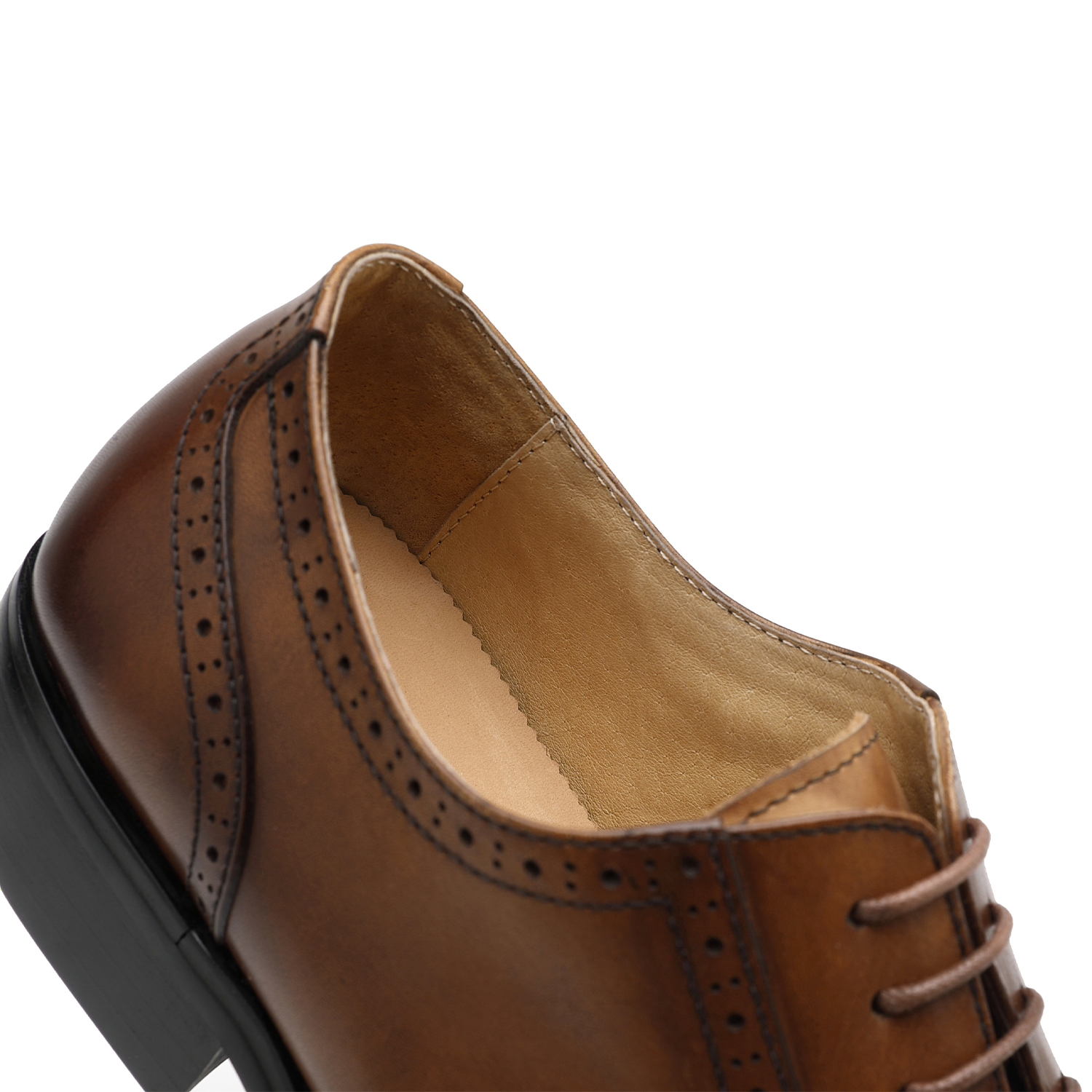APORO MARC Men's Brown Hand Burnished Wingtip Brogue Oxford Leather Shoes
