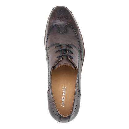APORO MARC Taupe Brown Adelaide Oxford Dress Shoes in Hand Burnished Leather for Men