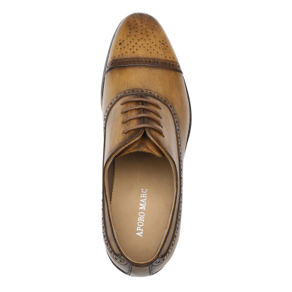 APORO MARC Men's Patina Tan Cap Toe Brogue Oxford Shoes
