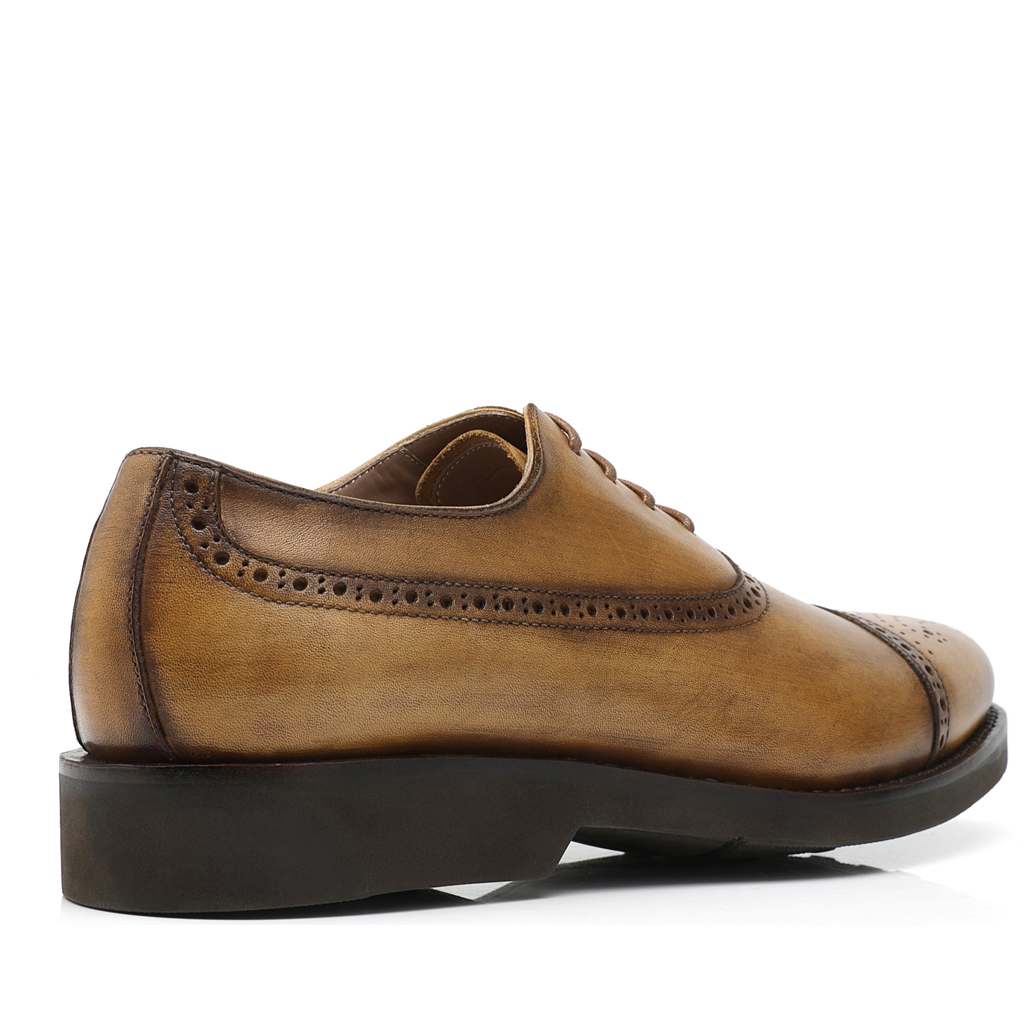 APORO MARC Men's Patina Tan Cap Toe Brogue Oxford Shoes