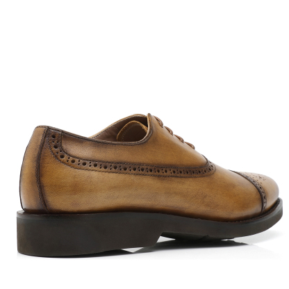 APORO MARC Men's Patina Tan Cap Toe Brogue Oxford Shoes