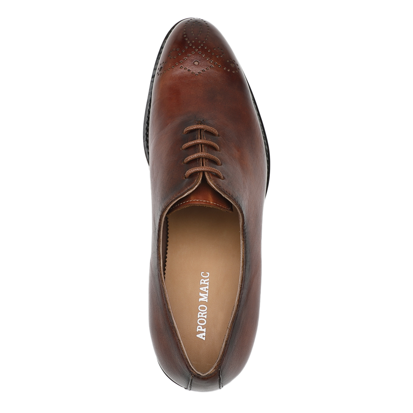 APORO MARC Brown Hand Patina Wholecut Brogue Oxford Shoes for Men