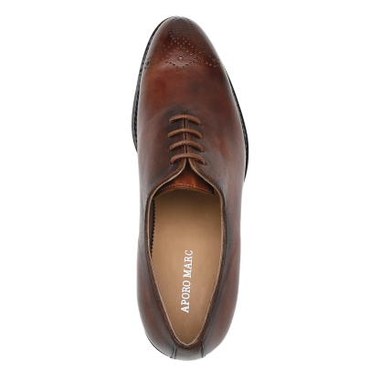 APORO MARC Brown Hand Patina Wholecut Brogue Oxford Shoes for Men