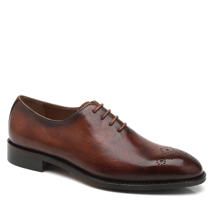 APORO MARC Brown Hand Patina Wholecut Brogue Oxford Shoes for Men