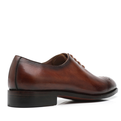 APORO MARC Brown Hand Patina Wholecut Brogue Oxford Shoes for Men