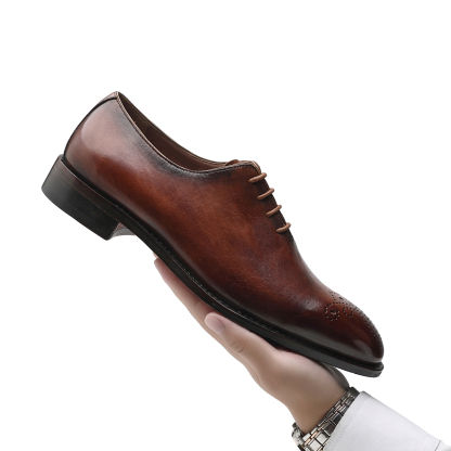 APORO MARC Brown Hand Patina Wholecut Brogue Oxford Shoes for Men