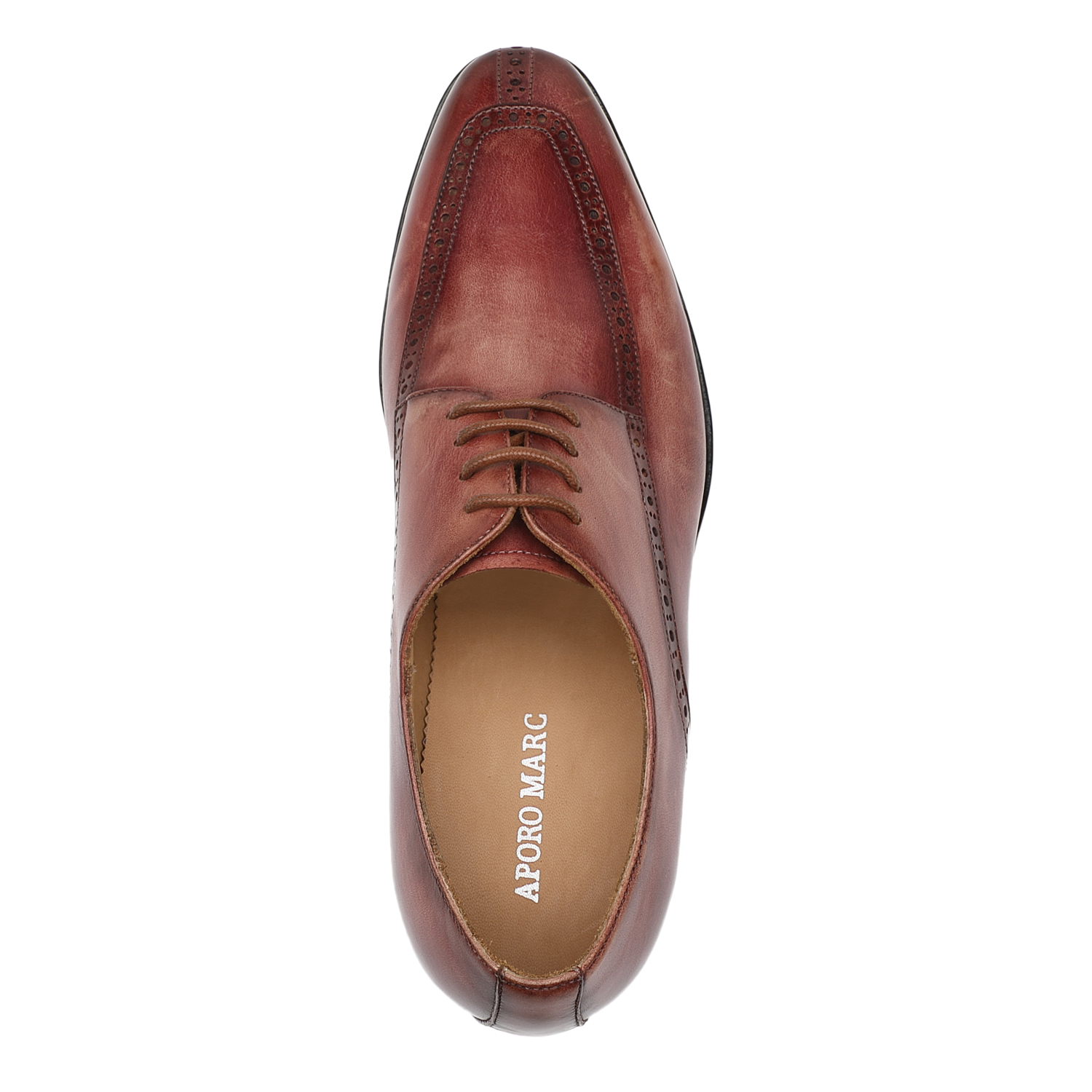 APORO MARC Men's Burgundy Hand Patina Semi Brogue Oxford Dress Shoes