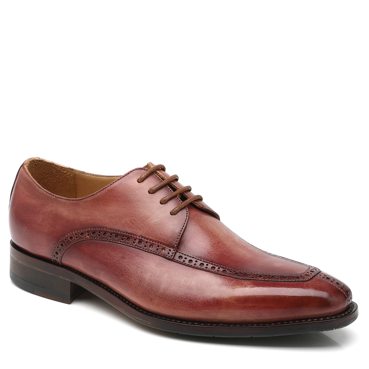 APORO MARC Men's Burgundy Hand Patina Semi Brogue Oxford Dress Shoes