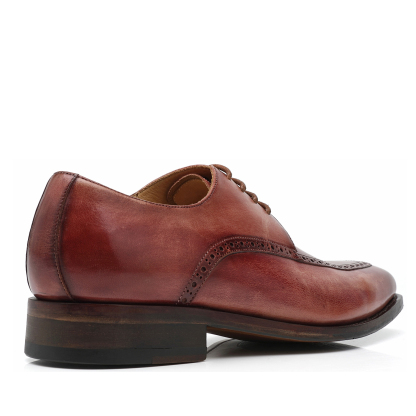 APORO MARC Men's Burgundy Hand Patina Semi Brogue Oxford Dress Shoes